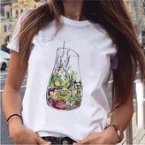 Grafik Bitki Çiçek Tatlı Sevimli Moda Tişört MOD491 - Beyaz - XL