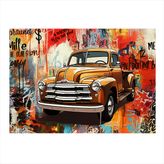 Grafitili Nostaljik Araba Model Ahşap Tablo 35cm X50cm
