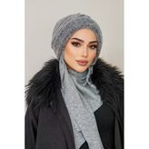 Gri Kürklü Kelebek Bone Şal