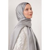 Gri Şerit Detay Monogram İpek Şal