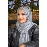 Gri Triko Kelebek Model Büzgülü Bone Şal
