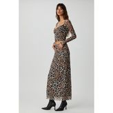 Grimelange Beulah Kadın Maxi Boy Slim Fit Beli Lastikli Tül Batik Desenli Etek, Leopar Desenli, XS