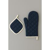 GTB Butik Yanmaz ve Isıya Dayanıklı Fırın Eldiveni ve Tutacak (1 Eldiven, 1 Tutacak) Unisex Kullanım - Lacivert - Standart