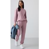 Gül Kurusu Basic Pamuklu O Yaka Oversize Lastik Paça Kadın Eşofman Takım - 95287