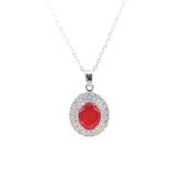 Güler Yüzlü Silver ÇELİK KIRMIZI TAŞLI OVAL KOLYE