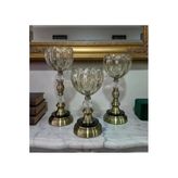 Gümüş Ayaklı Bronz Cam Şamdan Mumluk 3'Lü Set
