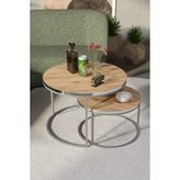 Gümüş Metal Orta Sehpa Ceviz 2'Li