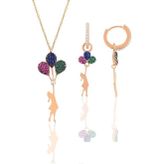 Gümüş rose balonlu kız kolye ve küpe gümüş set [barcode]