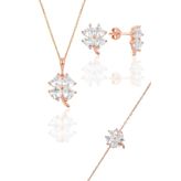 Gümüş rose zirkon taşlı yonca modeli üçlü set