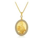 Gumush Gold Tuğralı Oval Bayan Gümüş Kolye