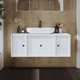 Gusto Ayaksız Oval Lavabolu Mdf 120 Cm Çekmeceli Banyo Dolabı Byz Mat Beyaz