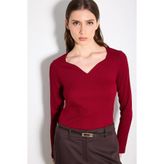 Gusto Kalp Yaka Pamuk Örme Bluz - Bordo