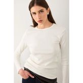 Gusto Uzun Kollu Pamuk Örme Basic Bluz - Ekru