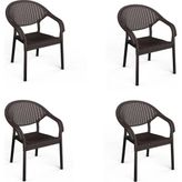 Gy Atelier 4 Adet Bambu Plastik Rattan Bahçe Balkon Teras Sandalyesi Gizli Metal Profil Ayaklı Kollu Sandalye Bahçe Koltuk (Kahverengi) - Acı Kahverengi