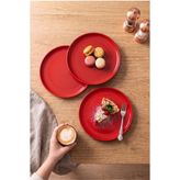 h homerest Kırmızı Tabak Seti 3 Parça Yuvarlak Yemek Sunum Pasta Tatlı Tabağı Parlak Modern Mutfak Gereci