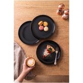 h homerest Tatlı Tabağı Siyah Parlak Yuvarlak Pasta Sunum Servis Tabağı Çay Saati İkramlık Modern Sofra Ürünü