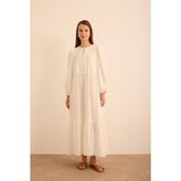 Hacimli Cotton Brode Elbise - Beyaz