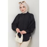 hafsamina Balon Kol Gömlek Siyah HM2639
