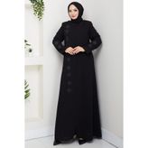 hafsamina Deri İşlemeli Ferace Siyah HM2849