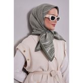 Haki Çizgi Desen Twill İpek Eşarp