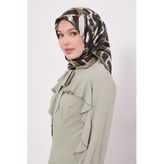 Haki Harf Baskılı Twill İpek Eşarp