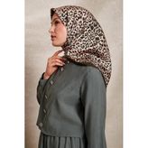 Haki Leopar Desen Twill İpek Eşarp