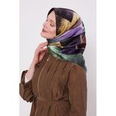 Haki Mermer Desen Twill İpek Eşarp