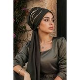 Haki Simli Motifli Atkılı Abiye Bone