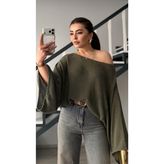 Haki Yarasa Kol Kayık Yaka Merserize Bluz