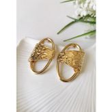 Halley Concept Dokulu Plaka Oval Gold Çelik Küpe