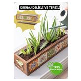 Halohope El Yapımı 5 Meksika Çinili Dekoratif Modern Ahşap Dikdörtgen Kaliteli Bahçe Balkon Saksı Saksılık
