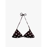 Halter Yaka Puantiyeli Üçgen Bikini Üstü