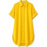 HANIQA Oversize Kısa Kollu Uzun Basic Gömlek - Sarı - 44
