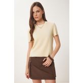 Happiness İstanbul Kadın Sarı Basic Fitilli Örme Bluz HF00468