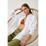 Happiness İstanbul Oversize Basic Müslin Gömlek LMX0002 Beyaz - 42