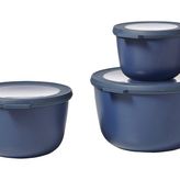 Happy Trend - Çok Amaçlı Cirqula Round 3 Parçalı Set – Kapaklı Saklama Kabı – Saklama Kutusu, Buzdolabı, Derin Dondurucu ve Mikrodalga Fırın Kabı Olarak Uygundur – 500 Ml, 1000 ml & 2000 ml – Nordic Denim