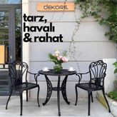 Happy Trend Ferforje Görünümlü Bahçe Masa ve Sandalye Takımı, Bahçe, Balkon ve Dış Mekanda Kullanılabilir, 2 Yıl Garantili, 150 kg Taşıma Kapasiteli, Plastik Masa ve Sandalye Takımı (Siyah, Standart)