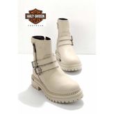 Harley Davidson Beige Leather Kadın Bot & Bootie HD0777055603 - Bej