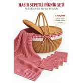 Hasır Görünümlü Oval Sepet 38 Cm + Piknik Seti 5 Parça