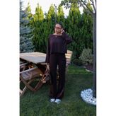 Havoş Acı Kahve Düşük Omuz Oversize Bluz Pantolon Takım