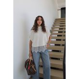 Havoş Ekru Dantel Detaylı Triko Bluz