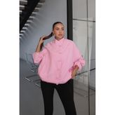 Havoş Pembe Düğüm Düğmeli Bomber Ceket