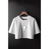 Hayalet Baskılı Crop Tshirt - Beyaz - XL