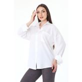 Hazel Tek Cepli Oversize Keten Gömlek- Beyaz