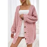 H&E LUXURY DESIGN Kadın V Yaka Oversize Pudra Triko Hırka
