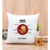 Hediye Dükkanı Kişiye Özel Başak Burcuna Hediye Gold Kupa Bardak ve Kare Yastık