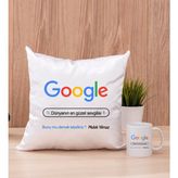 Hediye Dükkanı Kişiye Özel Google Tasarım Esprili Beyaz Kupa Bardak ve Kare Yastık