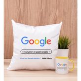 Hediye Dükkanı Kişiye Özel Google Tasarım Esprili Sarı Kupa Bardak ve Kare Yastık