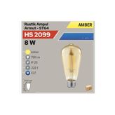 Helios 8W Rustik Ampul Armut, Amber (HS 2099)