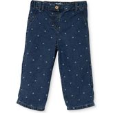 Hellobaby Kız Bebek Denim Pantolon Çiçek Baskılı Düğmeli Reçme - İndigo - 2 - 3 Yaş